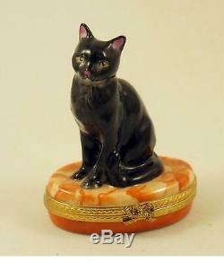 New Hand Painted French Limoges Trinket Box Amazing Detailed Black Cat Kitty