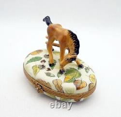 New Hand Painted French Limoges Trinket Box Beautiful Horse on Fall Foliage Box