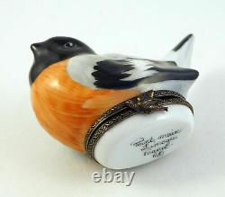 New Hand Painted French Limoges Trinket Box Bird in Nest with Bird Clasp