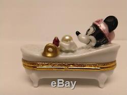 New In Box Rare Retired Disney Artoria Minnie Mouse in Bath Limoges Trinket Box