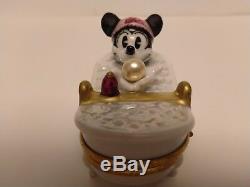 New In Box Rare Retired Disney Artoria Minnie Mouse in Bath Limoges Trinket Box