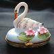 New Limoge Box Swan With Pink Flowers Peint Main