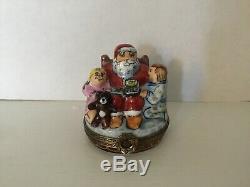 New Rare Peint Main French Limoges Trinket Box Santa With Kids SIGNED