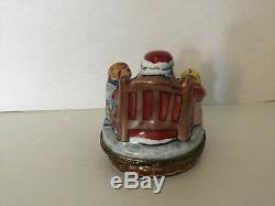 New Rare Peint Main French Limoges Trinket Box Santa With Kids SIGNED