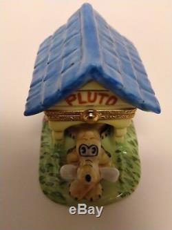 New Rare Retired Disney Artoria Pluto in Dog House Limoges Trinket Box