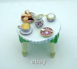 New Set 2 French Limoges Trinket Box Alice in Wonderland Mad Hatter & Tea Table