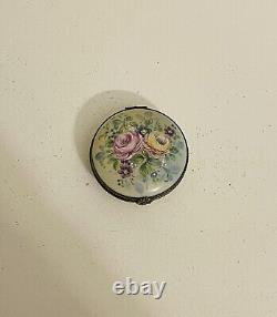 Old France Flower Bouquet Round Limoges Trinket Box Peint Main Limoge