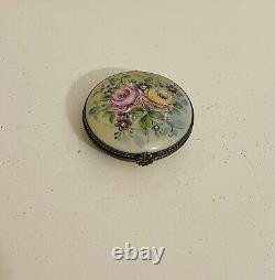 Old France Flower Bouquet Round Limoges Trinket Box Peint Main Limoge