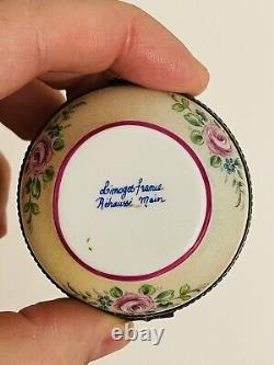 Old France Flower Bouquet Round Limoges Trinket Box Peint Main Limoge