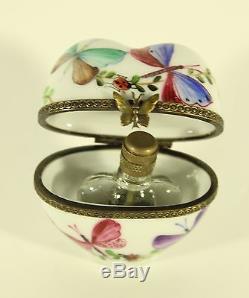PEINT MAIN LIMOGES FRANCE HEART & BUTTERFLY TRINKET BOX with A PERFUME BOTTLEAL