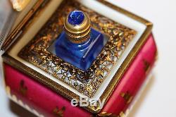 PEINT MAIN LIMOGES France Porcelain Trinket Box Chest Perfume Bottle Inside Rose