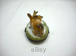 Peint Main Rochard Mother Baby Pair Of Rabbits Hinged Trinket Box Limoges France