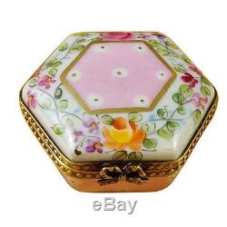 PINK HEXAGON WITH FLOWERS France Limoges Boxes Snuff Trinket Box NEW French
