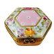 Pink Hexagon With Flowers France Limoges Boxes Snuff Trinket Box New French