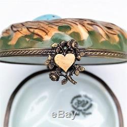 Parry Vieille Hand Painted Limoges Bird's Nest with Eggs on Branch with Heart Clasp