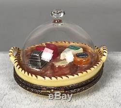 Parry Vieille Limoges Trinket Box Cheese Plate with Glass Dome NEW 464