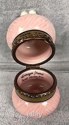 Parry Vieille Limoges Trinket Box Pink Yarn Skein with Gold Knitting Needles 416
