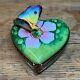 Parry-vieille Pv Limoges Butterfly On Flower Spring Heart Trinket Box Peint Main