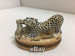 Peint Main Cardinet Limoges Trinket Box Cheetah Family Special Edition