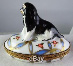 Peint Main Dog On A Fancy Pillow Artoria Limoges Porcelain Trinket Box
