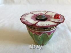 Peint Main Flower With Lady Bug Perfume Limoges Trinket Box