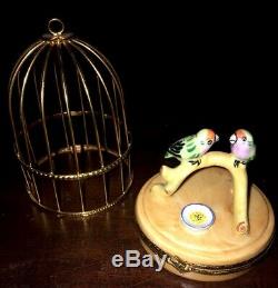 Peint Main France Limoges Ceramic Trinket Box Bird Cage Vintage Hand Painted