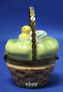 Peint Main Hand Painted Easter Basket with Chick inside Limoges Trinket Box