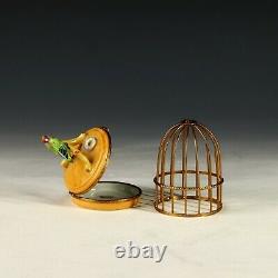 Peint Main LIMOGES FRANCE ARTORIA PARROTS in CAGE 3 3/4 Trinket BOX Exc Cond