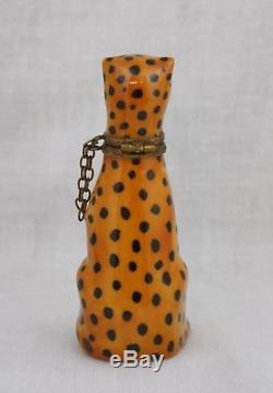 Peint Main Leopard Hinged Trinket Box Cheetah Limoges Marque Deposee Sitting