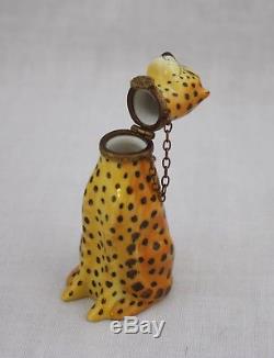 Peint Main Leopard Hinged Trinket Box Cheetah Limoges Marque Deposee Sitting