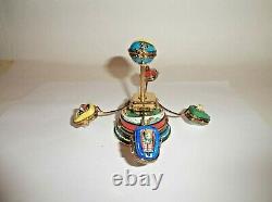 Peint Main Limoges Carnival Ride with Four Separate Cars Trinket Box