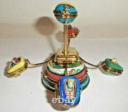 Peint Main Limoges Carnival Ride with Four Separate Cars Trinket Box