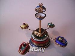 Peint Main Limoges Carnival Ride with Four Separate Cars Trinket Box