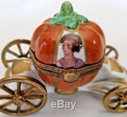 Peint Main Limoges Cinderella Pumpkin Carriage with Slipper Trinket Box France