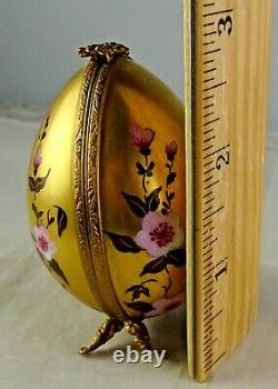 Peint Main Limoges Egg Shape Trinket Box Perfume Bottle Inside All Gold Roses