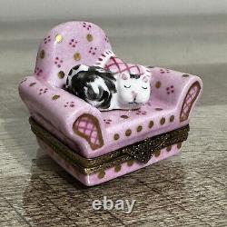 Peint Main Limoges France GR Cat on Pink Chair Limited Edition 10/250 Trinket
