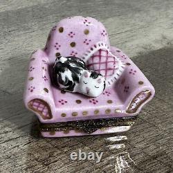 Peint Main Limoges France GR Cat on Pink Chair Limited Edition 10/250 Trinket