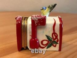 Peint Main Limoges France Holly Mailbox with Letter Christmas hand painted box