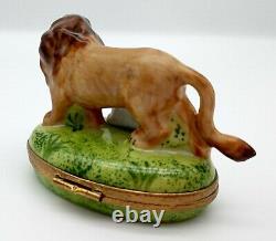 Peint Main Limoges France Lion and Lamb hand painted Trinket Box FREE SHIP