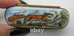 Peint Main Limoges France Signed FV SQUIRREL & Squirrel Clasp Trinket box MINT