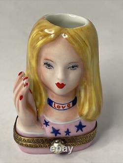 Peint Main Limoges France Trinket Box Girl Love Head Vase Style Trinket Box