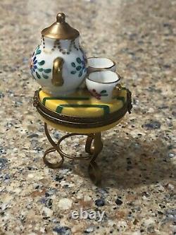 Peint Main Limoges France Trinket Box Tea Set On A Table