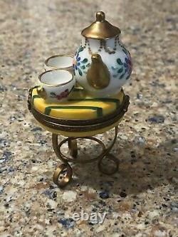 Peint Main Limoges France Trinket Box Tea Set On A Table
