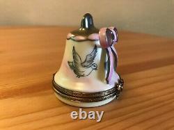 Peint Main Limoges France Wedding Bell with Doves hand painted trinket box