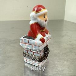 Peint Main Limoges Porcelain SANTA CLAUS IN CHIMNEY Trinket Box Christmas