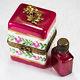 Peint Main Limoges Trinket Box 2 Ruby Red Perfume Bottle Rose Embelishment