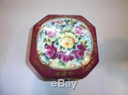 Peint Main Limoges Trinket Box-Large Chest In Luneville Rose Design