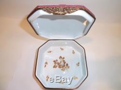 Peint Main Limoges Trinket Box-Large Chest In Luneville Rose Design