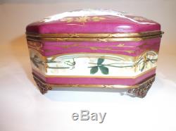 Peint Main Limoges Trinket Box-Large Chest In Luneville Rose Design