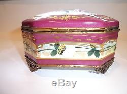 Peint Main Limoges Trinket Box-Large Chest In Luneville Rose Design